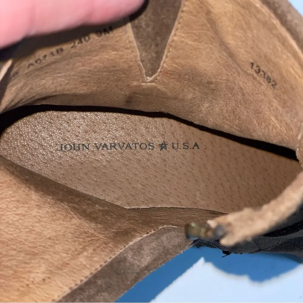 John Varvatos Taupe Brown Suede Double-Buckle Ankle Boots